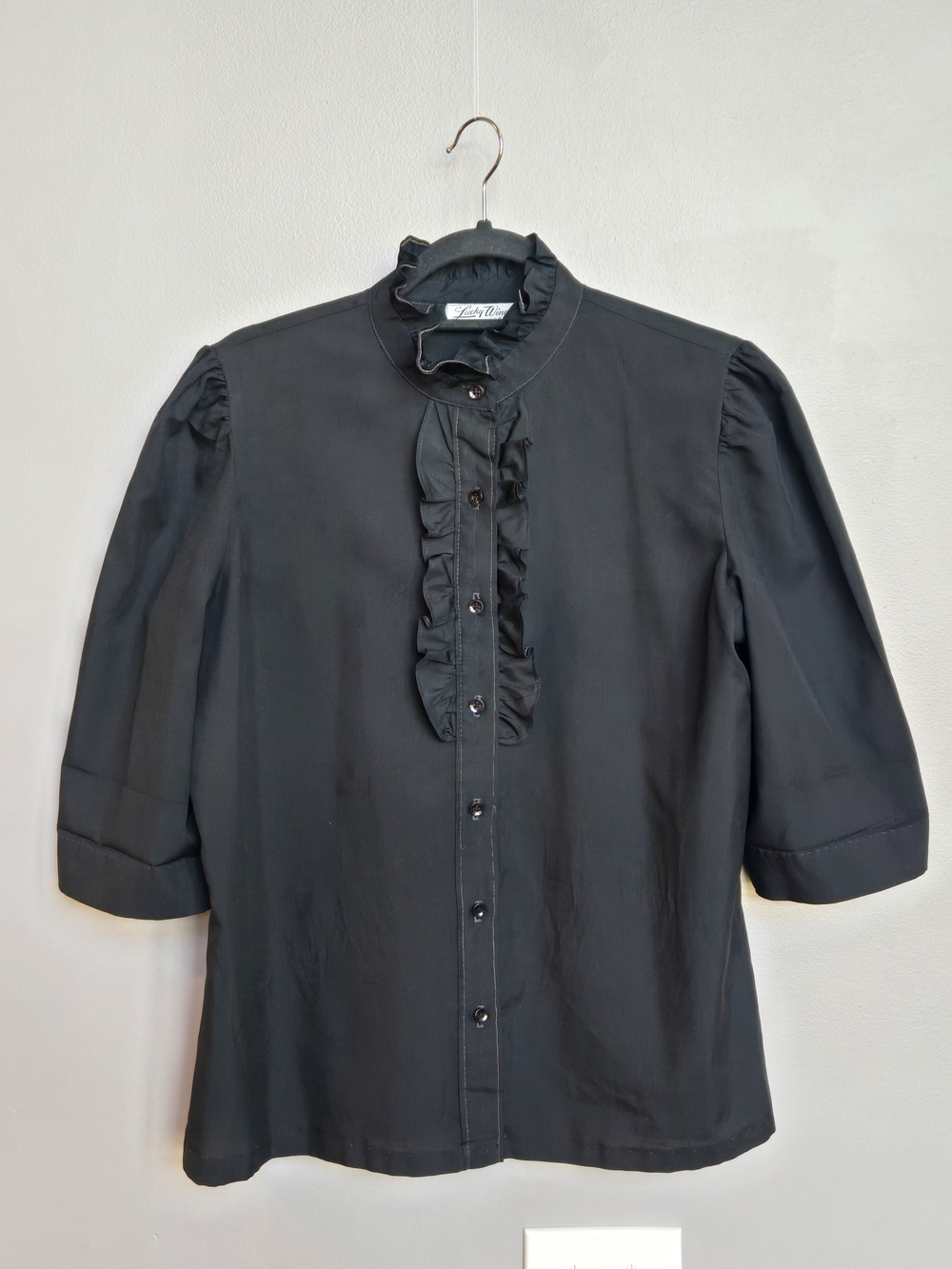 Lucky Winner Vintage-Style Ruffle Front Blouse